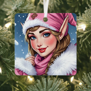 Ornement En Métal Noël festif des elfes roses mignons