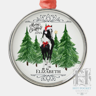 Ornement En Métal Noël personnalisé à l'aquarelle pour cheval person
