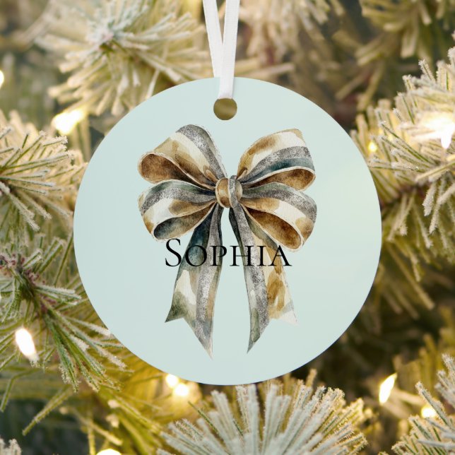Ornement En Métal Noel Rustic Green Bow personnalisé (Insitu)