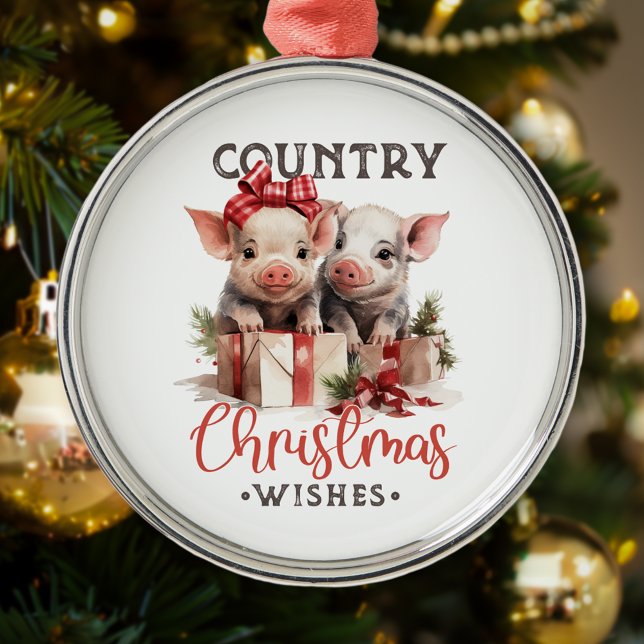 Ornement En Métal Noël rustique Pays Souhaite Joli Cochon (Créateur téléchargé)