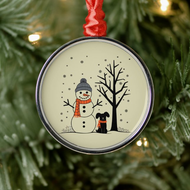 Ornement En Métal Noël Snowman Xmas Chien hiver (Arbre)
