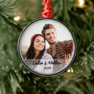 Ornement En Métal Noël traditionnel du couple photo personnalisé