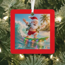 Ornement En Métal Noël tropical de Santa surfeur