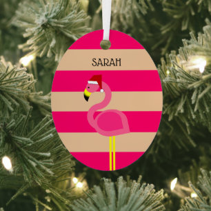 Ornement En Métal Noël tropical Flamant rose Pink Strip