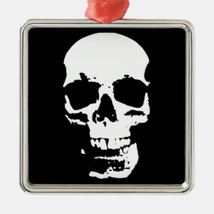 Ornement En Métal Noir & Blanc Pop Art Crâne Cool élégant