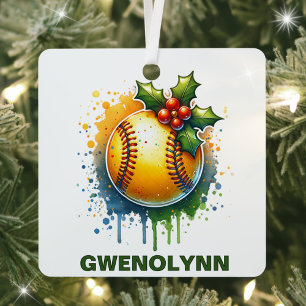 Ornement En Métal Nom personnalisé du softball de Noël