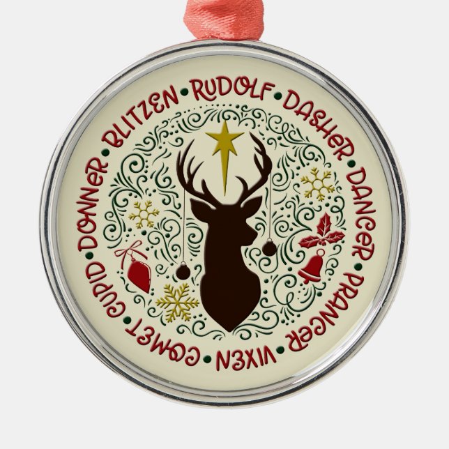 Ornement En Métal Noms des rennes de Noël Rudolf (Devant)