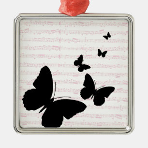 Ornement En Métal Notes papillon et rose