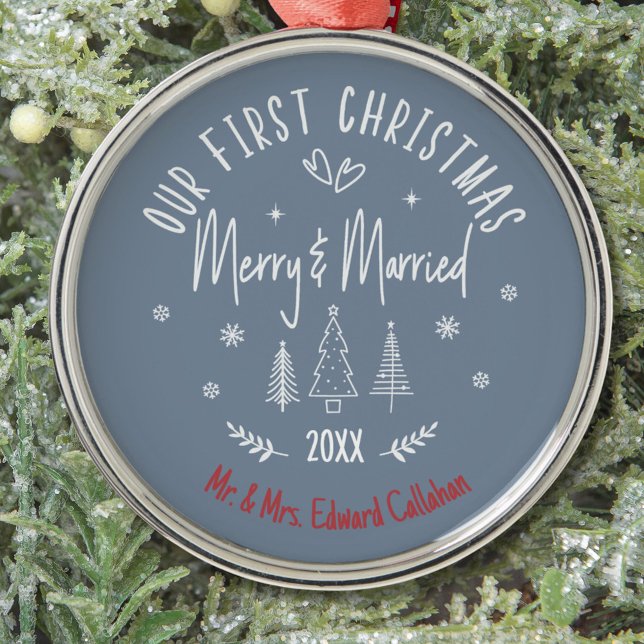 Ornement En Métal "Notre 1er Noël Marié" Citation blanche Nom (Créateur téléchargé)