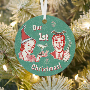 Ornement En Métal Notre 1ère femme mariée rétro de Noël