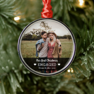 Ornement En Métal Notre premier Noël Engagé mignon Photo Coeur