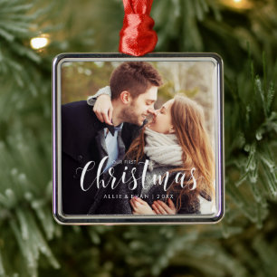 Ornement En Métal "Notre premier Noël" Photo Mariage