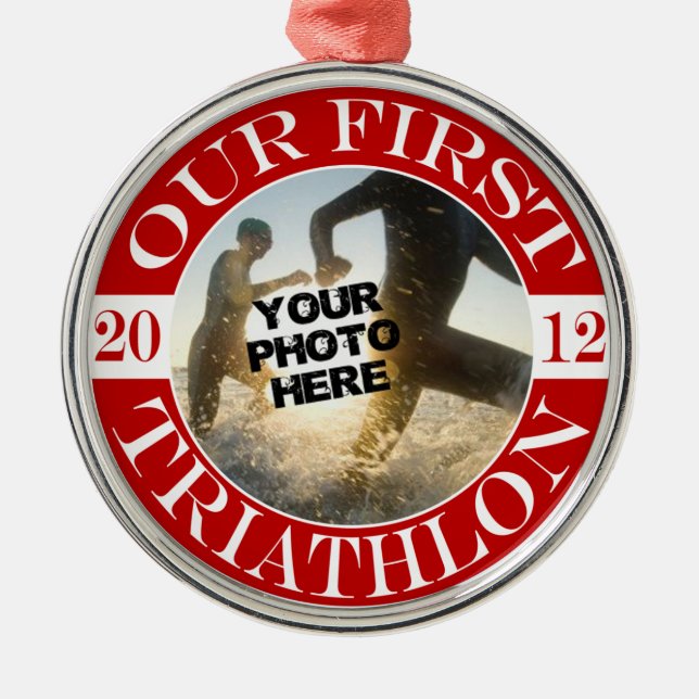 Ornement En Métal Notre premier triathlon (Devant)