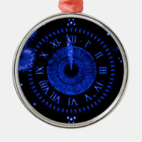 Nouvel An Bleu Iris Horloge métal ornement