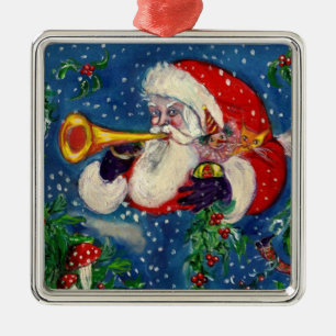 ORNEMENT EN MÉTAL NUIT DE NOËL MUSICALE /SANTA CLAUS BUGLER
