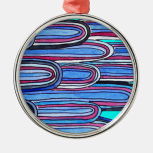 Ornement En Métal Ocean Waves aqua blue pattern