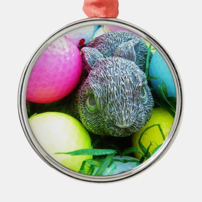 Ornement En Métal Oeufs de Pâques, Lapin, Ballons de golf (Devant)