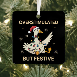 Ornement En Métal Oie de Noël festive mais surstimulée drôle