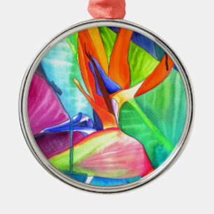 Ornement En Métal Oiseau du Paradis Strelitzia fleur art tropical
