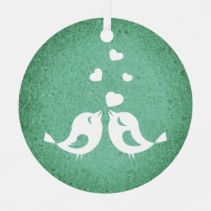 Ornement En Métal Oiseaux de l'amour sur fond vert