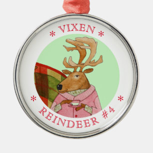 Ornement En Métal ORDINATEUR VIXEN REINDEER Premium Round