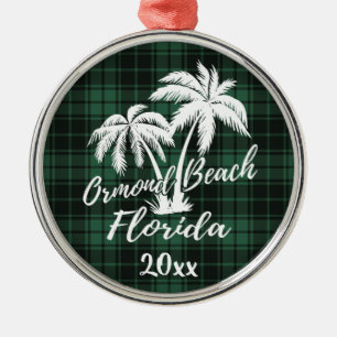 Ornement En Métal Ormond Beach Floride Palmier Vert Plaid