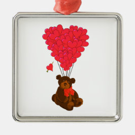 Ornement En Métal Ours en peluche et ballons cardiaques