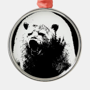 Ornement En Métal Ours polaire noir et blanc Pop Art