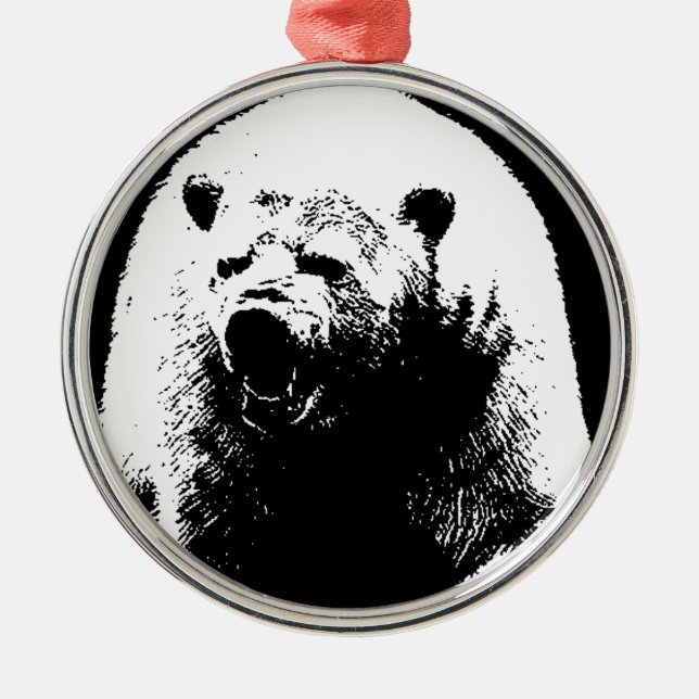 Ornement En Métal Ours polaire noir et blanc Pop Art (Devant)