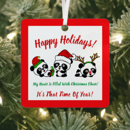 Ornement En Métal Pandas de Noël personnalisés