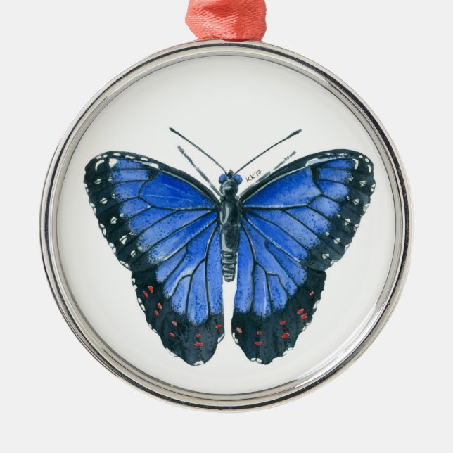 Ornement En Métal Papillon bleu Morpho aquarelle peinture (Devant)