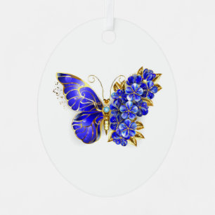 Ornement En Métal Papillon saphir à fleurs