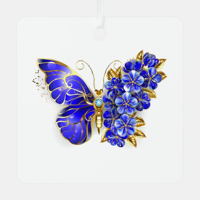 Ornement En Métal Papillon saphir à fleurs (Recto)