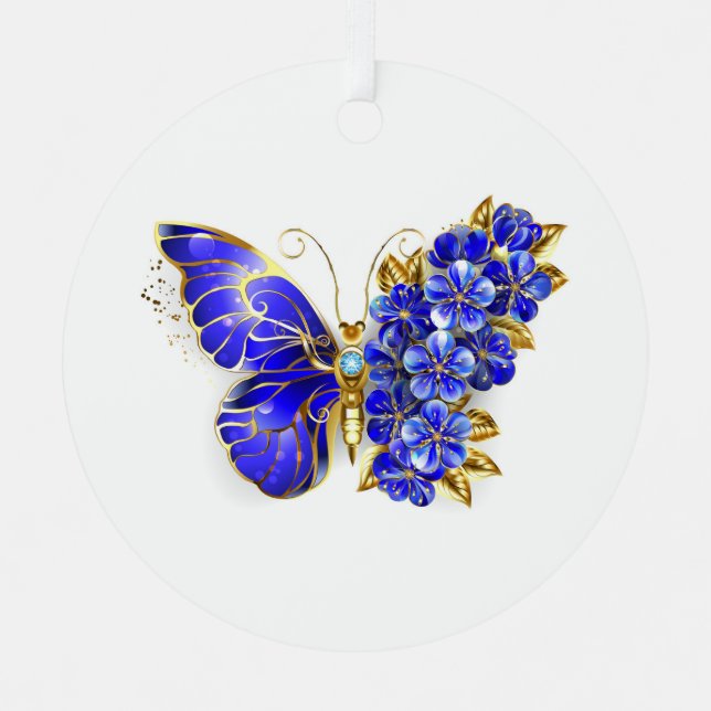 Ornement En Métal Papillon saphir à fleurs (Recto)