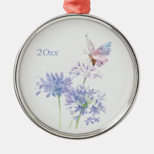 Ornement En Métal Papillon sur Fleurs de Jardin Floral Aquarelle Art