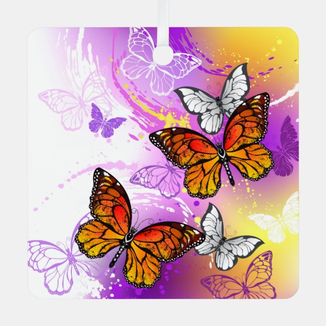 Ornement En Métal Papillons Monarque sur Arrière - plan pourpre (Recto)