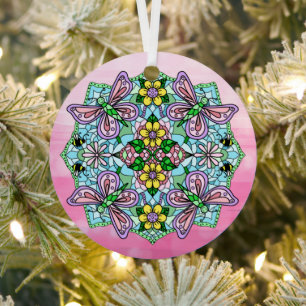 Ornement En Métal Papillons roses Mandala Noël