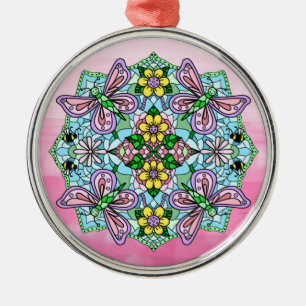 Ornement En Métal Papillons roses Mandala Noël
