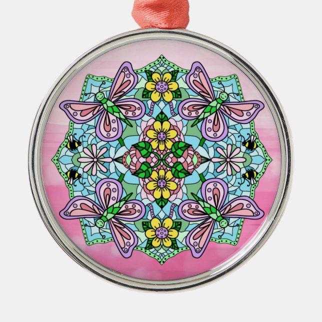 Ornement En Métal Papillons roses Mandala Noël (Devant)