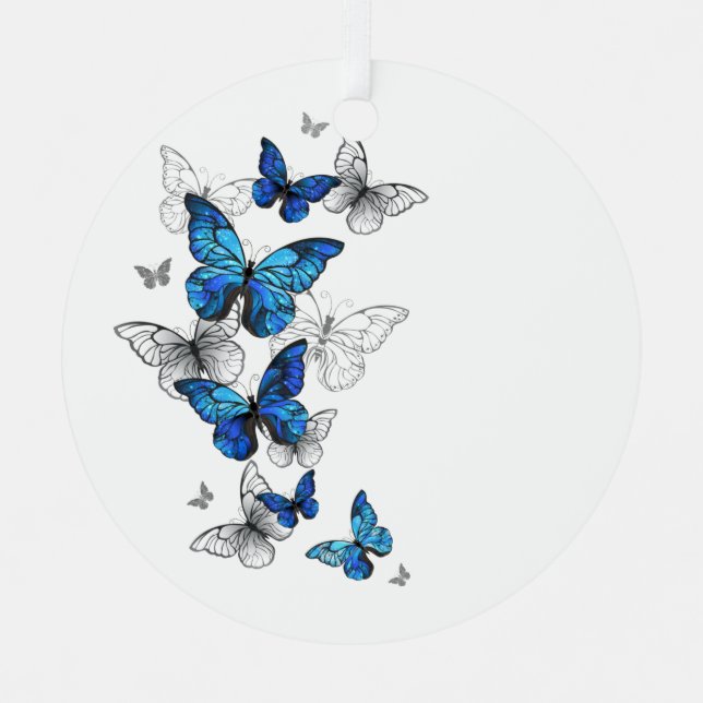 Ornement En Métal Papillons volants bleus Morpho (Recto)