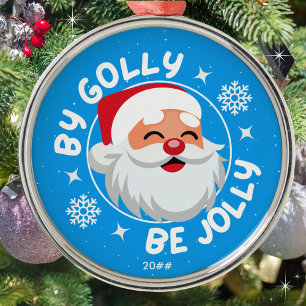 Ornement En Métal Par Golly Be Jolly Cute Bright Blue Père Noël