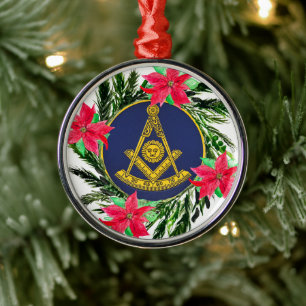 Ornement En Métal Past Master Masonic Freemason Wreath Poinsettia