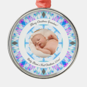 Ornement En Métal Pastels Bleus Doux Personnalisé Grandma de Noël Ph