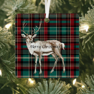 Ornement En Métal Pays Red Green Plaid Christmas Deer
