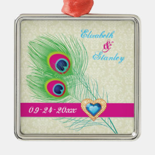 Ornement En Métal Peacock plumes bijou coeur mariage Enregistrer la 