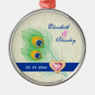 Ornement En Métal Peacock plumes bijou coeur mariage Enregistrer la 
