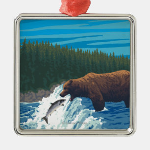 Ornement En Métal Pêche d'ours en rivière - Montana