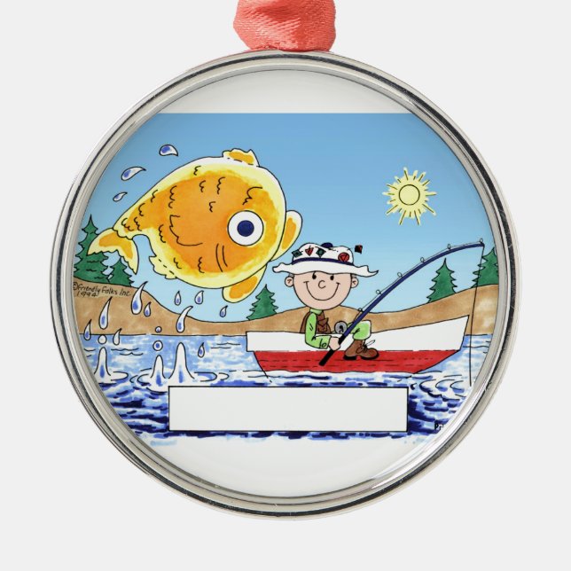 Ornement En Métal Pêche, Pêcheur - Dessin personnalisé (Devant)