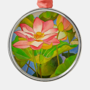 Ornement En Métal Peinture à l'aquarelle de nénuphar rose lotus