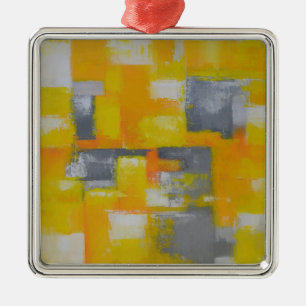 Ornement En Métal peinture gris jaune blanc abstrait